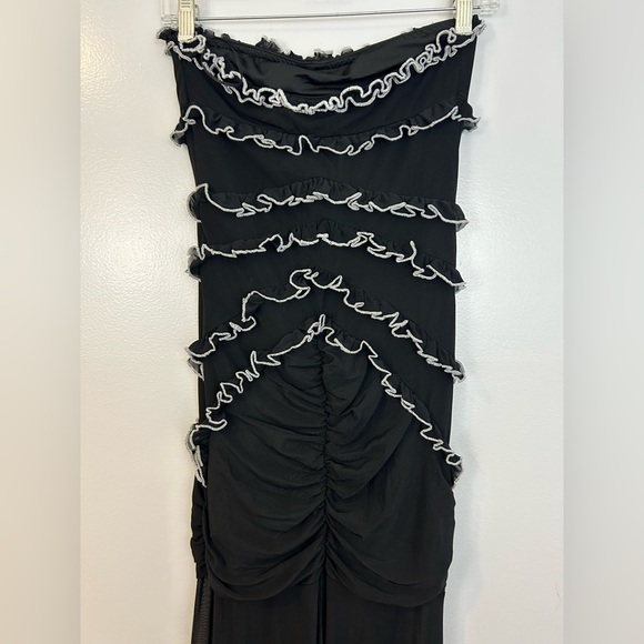 NWT Klesis Black/White Ruffle Mesh Strapless Maxi Dress Size Small - Picture 11 of 14
